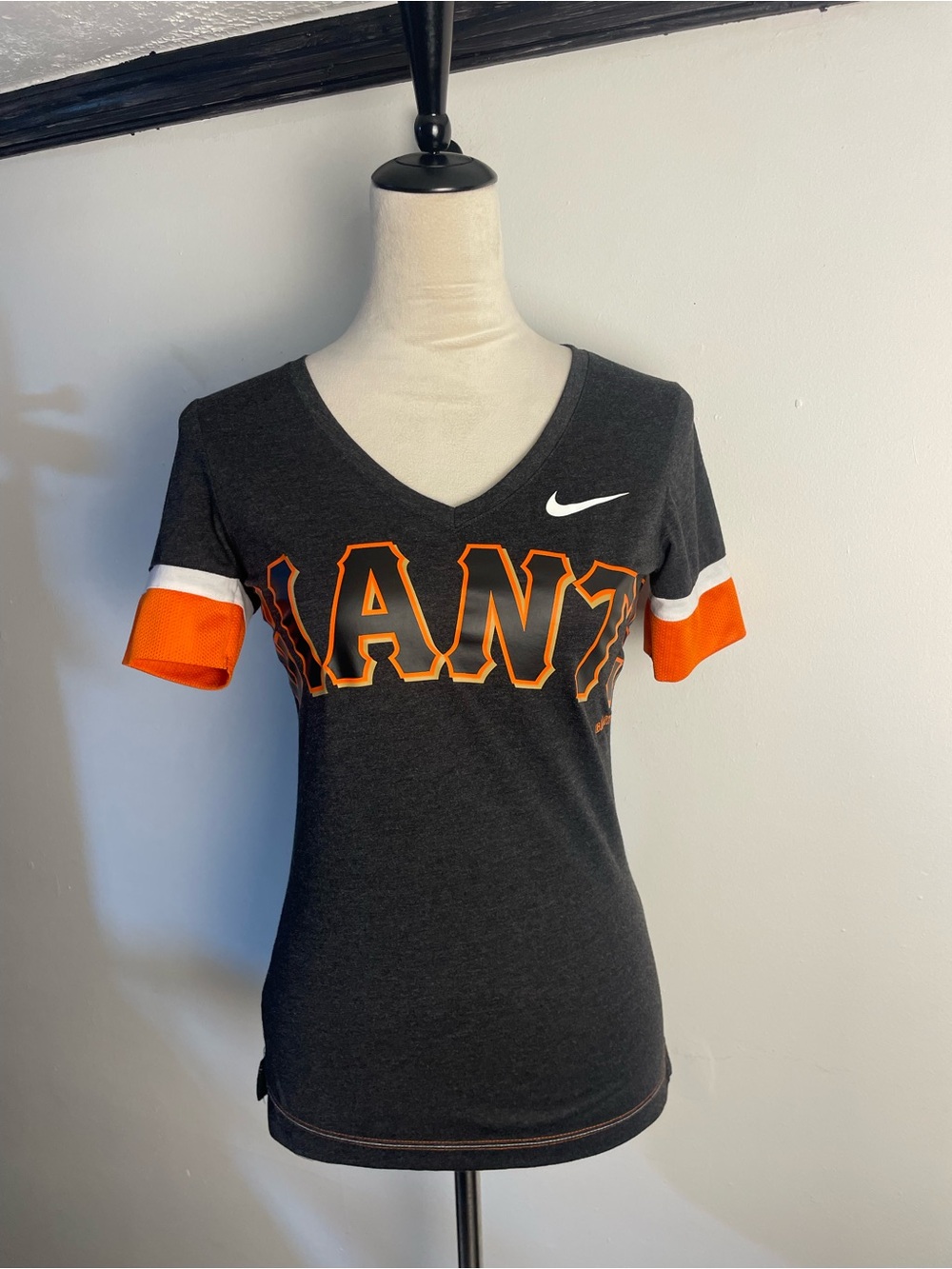 Nike Women’s Giants V-Neck Tee in Black and Orange
